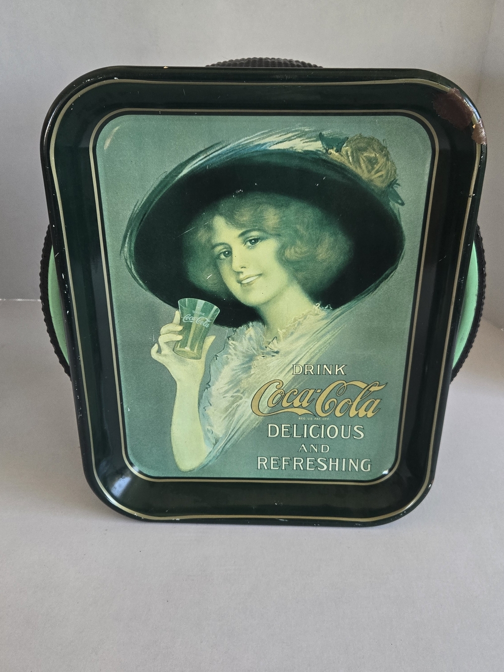 Coca Cola Vintage Green MetalServing Tray Hamilton King Girl